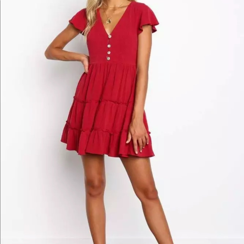 Sexy V-Collar Button Cotton & Hemp Ruffles Dress